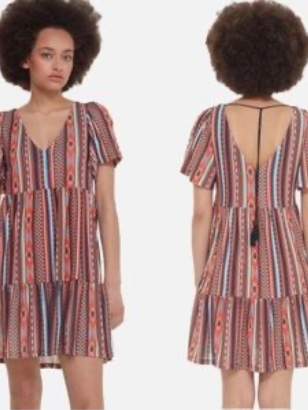 Dex Aztec Pattern Dress Tassels L - Picture 3 of 10